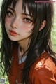 Anime girl with long black hair and brown eyes.